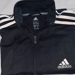 Black adidas’s full zip training jacket white strips on the arm